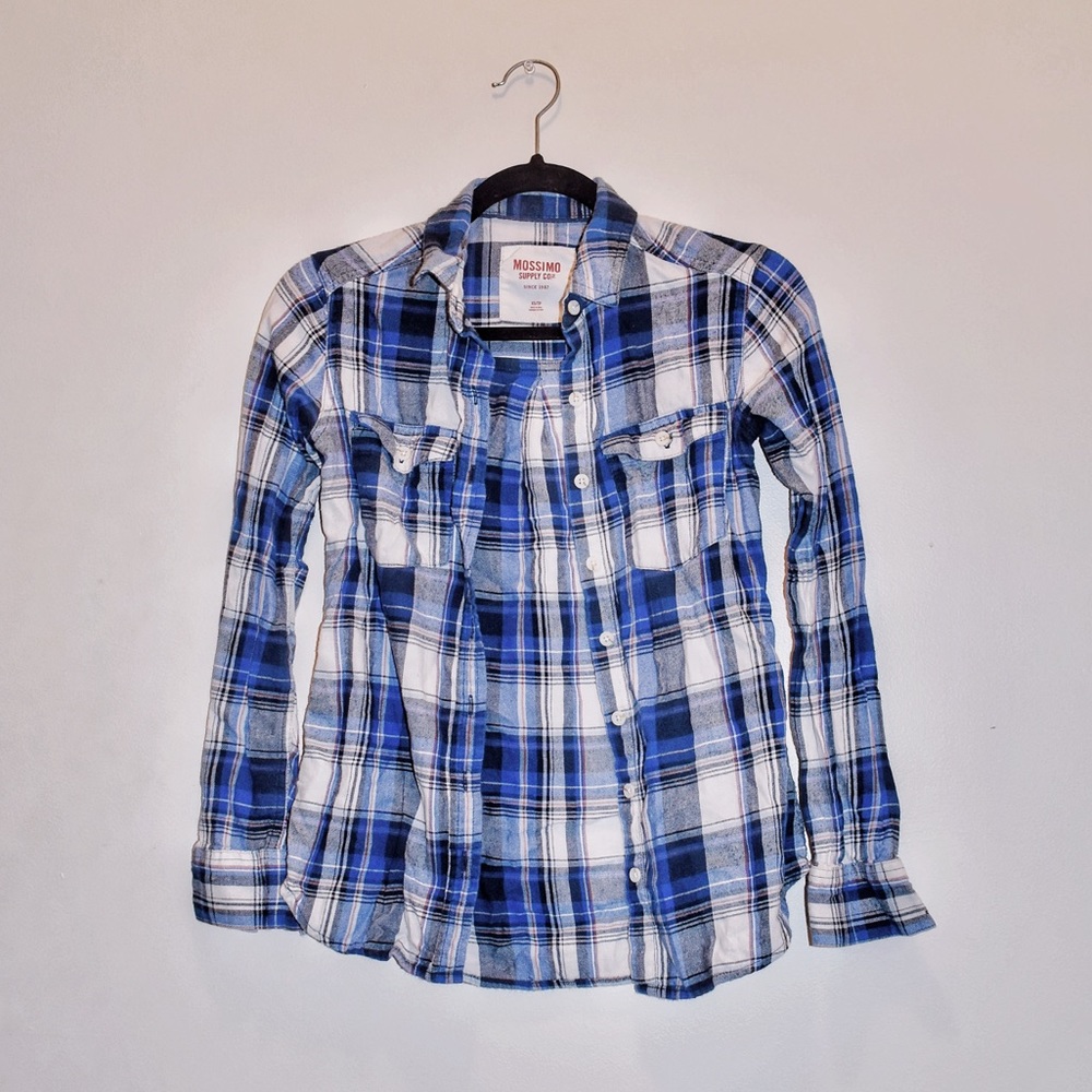 Kohl’s Blue and White Fitted Flannel- XS - Mossimo